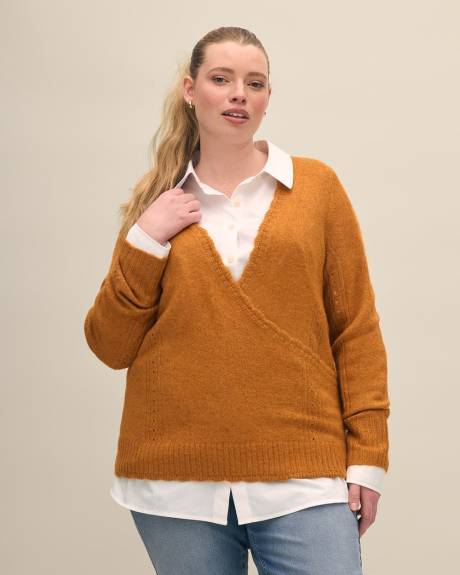 Wrap-Front Sweater with Scalloped Hem