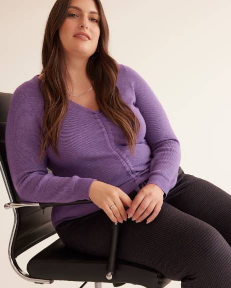 Shirred V-Neck Sweater