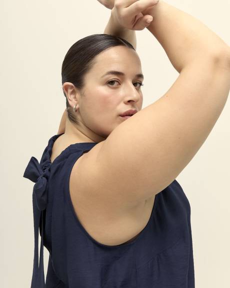 Sleeveless Swing Blouse with Back Bow Tie