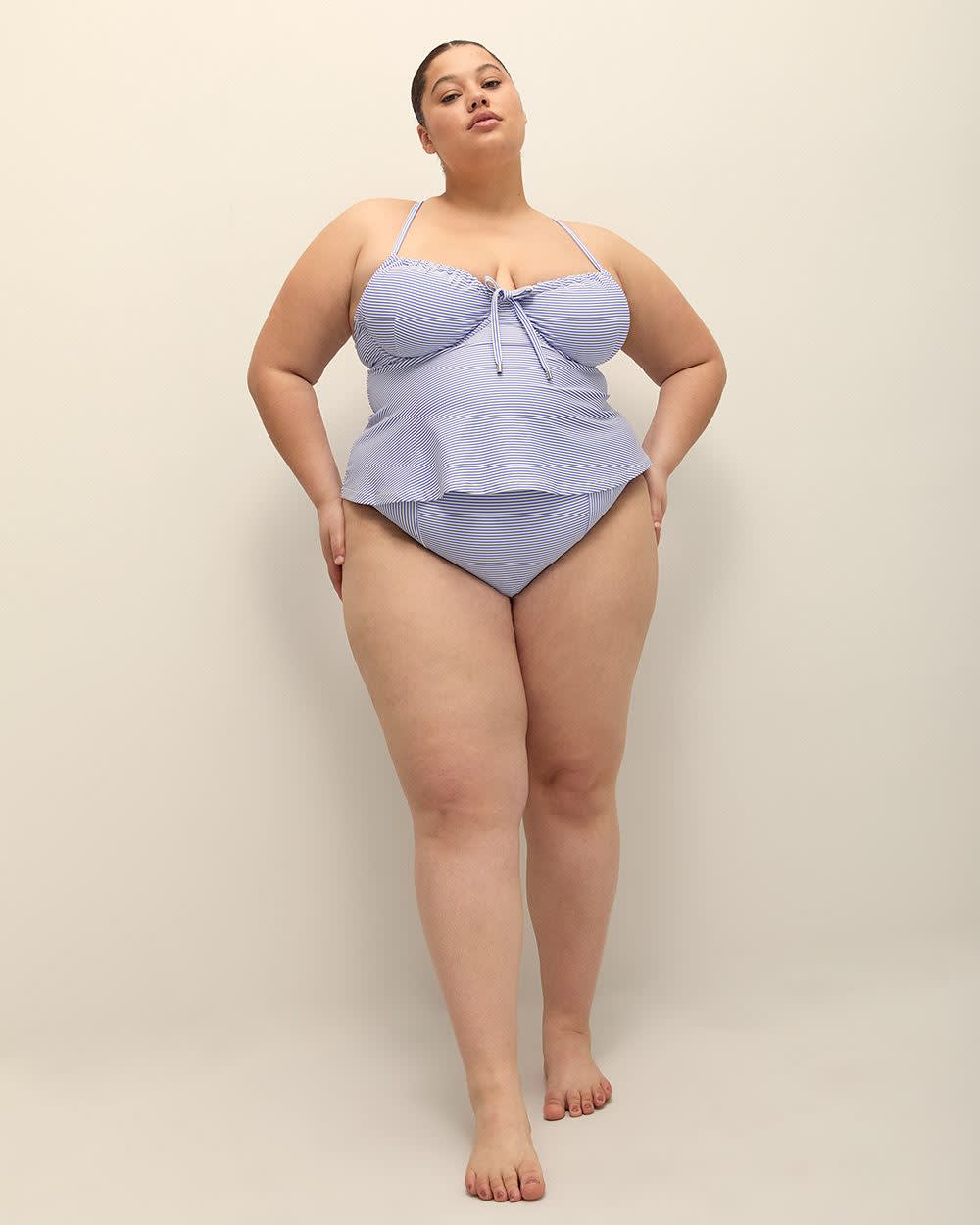 Blue Stripes High-Waisted Swim Brief