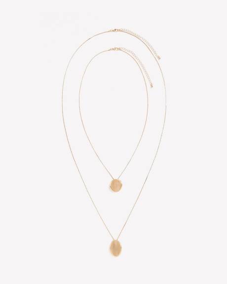 Long Necklaces with Round Pendant, Set of 2