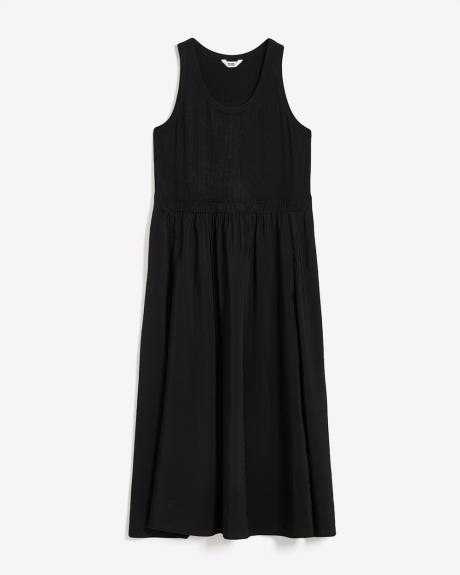 Robe longue évasée sans manches, tissu responsable