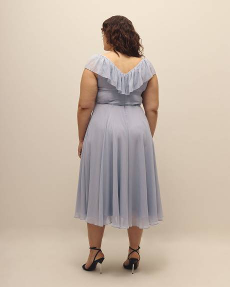 Ruffled Sleeveless V-Neck Midi Dress - Addition Elle