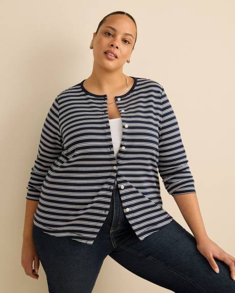 Haut ray&eacute; &agrave; manches longues, col rond