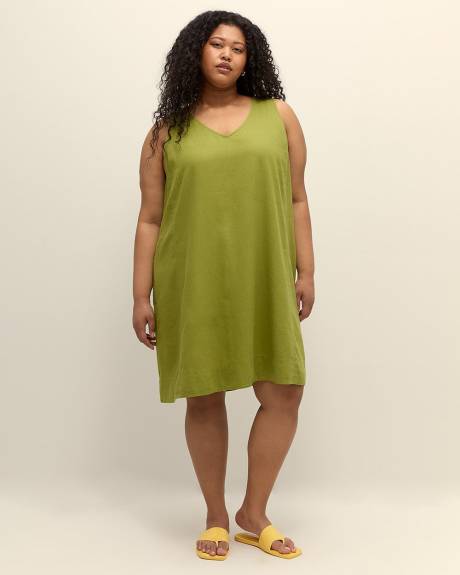 Linen Blend V-Neck A-Line Dress