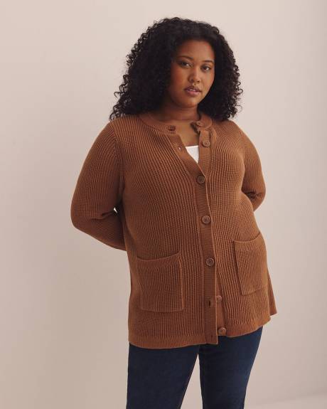 Shaker Stitch Crewneck Tunic Cardigan