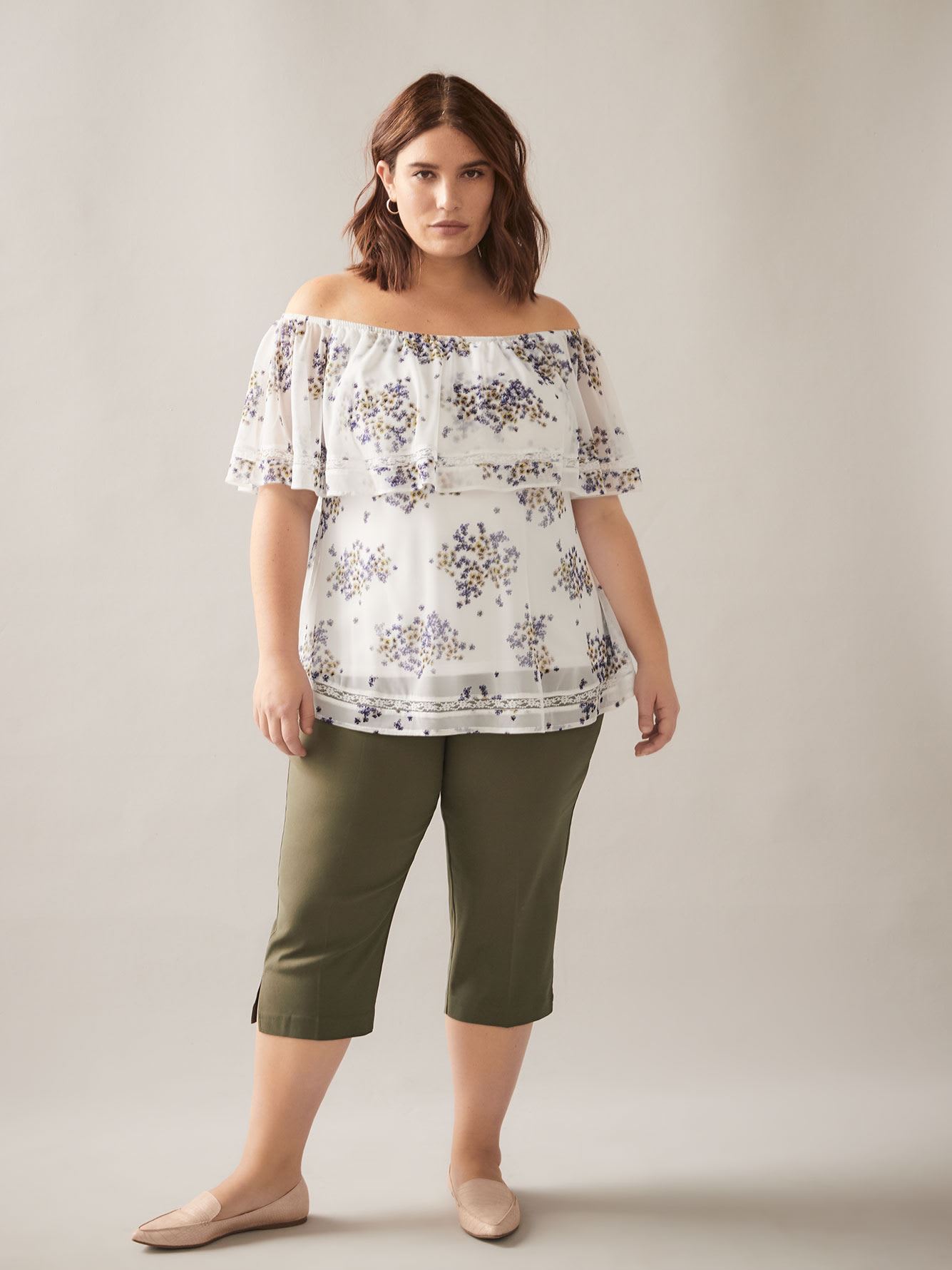 Off-the-Shoulder Printed Mesh Top - In Every Story | Penningtons