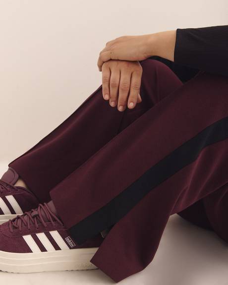 Burgundy Pull-On Wide-Leg Pant with Side Stripe