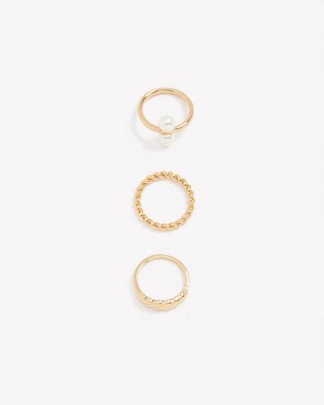Assorted Golden Rings with Pearls, Set of 3