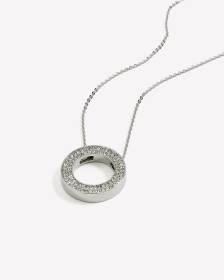 Collier long avec pendentif anneau serti de strass