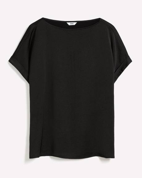 Satin Boat-Neck T-Shirt Blouse
