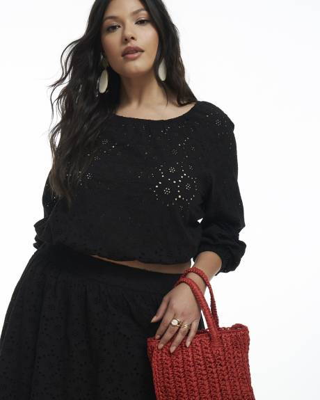 Black Eyelet Blouse with Slit Back - Addition Elle