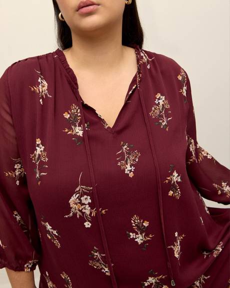 Floral A-Line Dress with 3/4 Sleeves