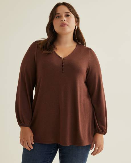 Long Ballon Sleeve Swing Knit Top
