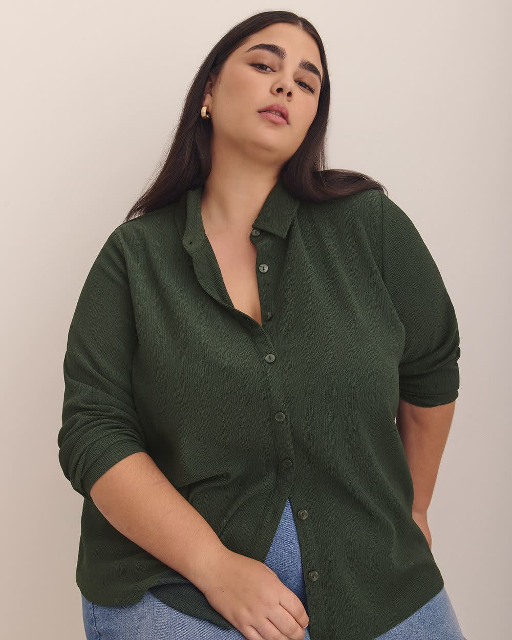 Dark Buttoned-Down Textured Knit Shirt