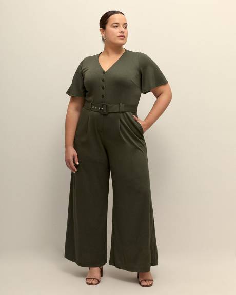 Wide-Leg Jumpsuit with Flutter Sleeves - Addition Elle