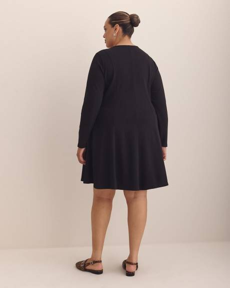 Long-Sleeve Fit and Flare Dress with Princess Seam