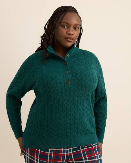 Half-Placket Cable Knit Sweater Half-Placket Cable Knit Sweater