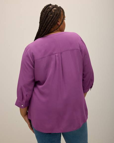 Purple Tunic Blouse with Zippered Split Neckline