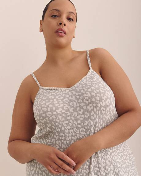 Grey Leopard-Print Ribbed Nighty with Lace - Déesse Collection