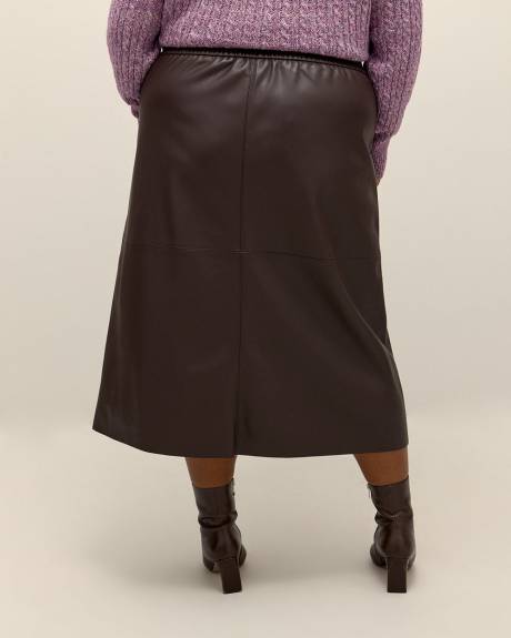 Brown Faux Leather Midi Skirt