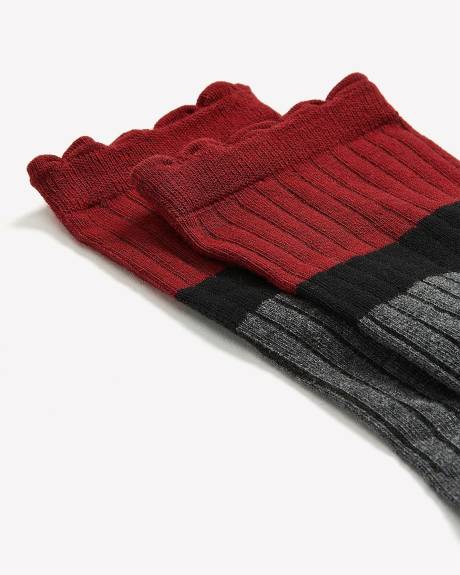 Colourblock Scallop-Edge Crew Socks