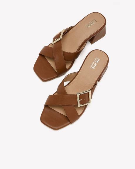 Extra Wide Width, Criss-Cross Buckle Block Heel Sandal