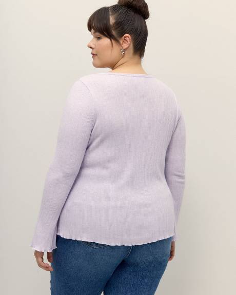 Ribbed Knit Top with Trumpet Sleeves - Addition Elle
