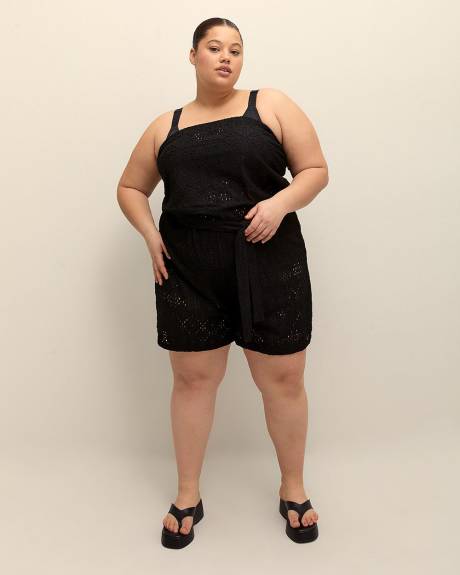 Black Strapless Belted Romper