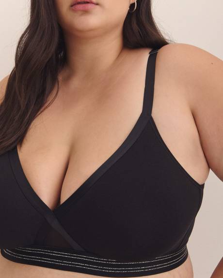 Wireless Black Cotton Bra with Crisscross Silver Trim - ti Voglio