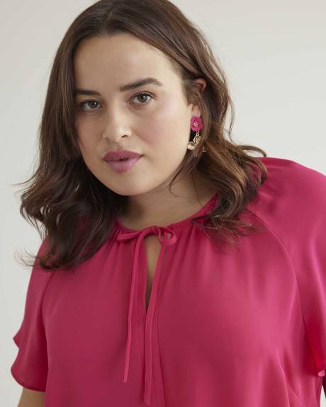 Blouse longue unie à manche courtes à volants, tissu responsable