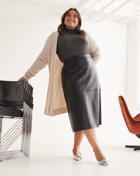 Black Faux Leather Midi Skirt