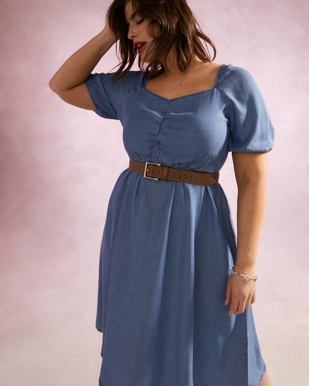 elbow sleeve fit and flare dress
