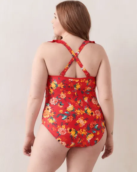 Printed One-Piece Swimsuit With Ruffles - In Every Story