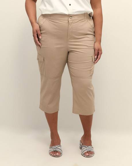 Pantalon capri en coton avec bande de taille côtelée