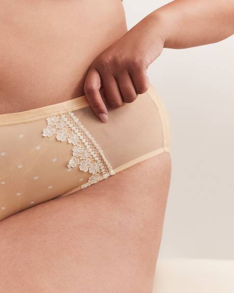 Culotte échancrée à pois avec dentelle et mesh - Déesse Collection