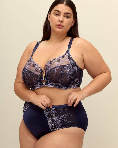 Blue Full Brief with Floral Lace at Front Sides - Déesse Collection