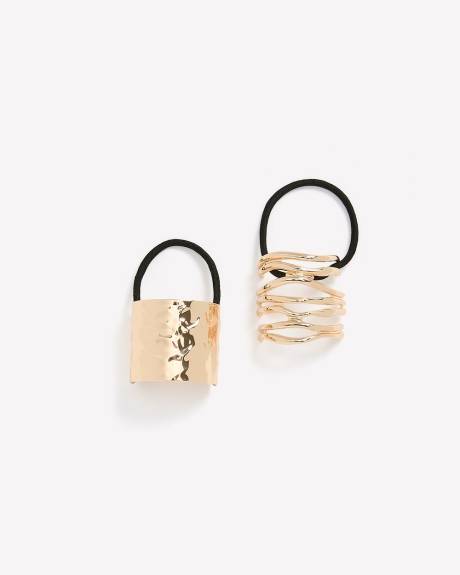 Golden Hammered Metal Hair Elastics, Set of 2