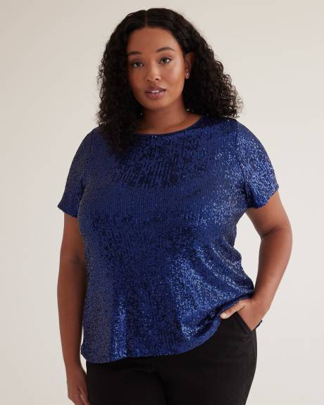 Short-Sleeve Sequins Swing Top