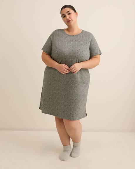 Chemise de nuit grise chinée à pois avec manches courtes - ti Voglio