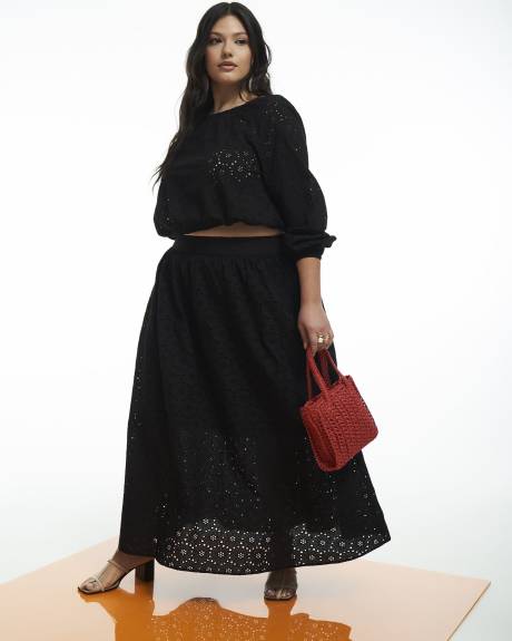 Pull-On Skirt, Black Cotton Eyelet, Ankle-Length - Addition Elle