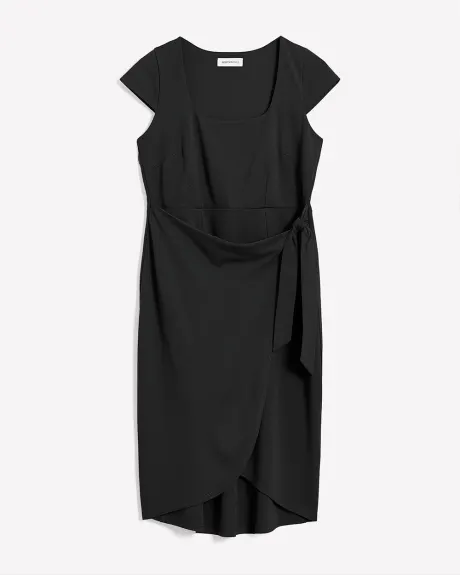 Fitted Midi Dress with Cap Sleeves and Knot - Addition Elle