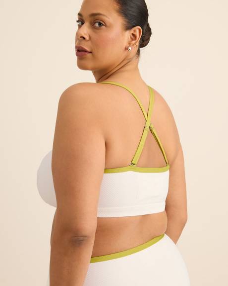 White Honeycomb Textured Bikini Bandeau with Contrast Binding