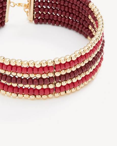 Wide Burgundy Multibeaded Cuff Bracelet