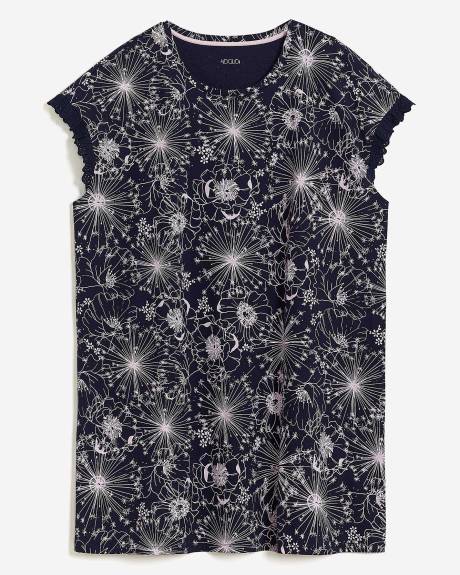 Dandelion-Print Short Sleepshirt with Eyelet Ruffles - ti Voglio