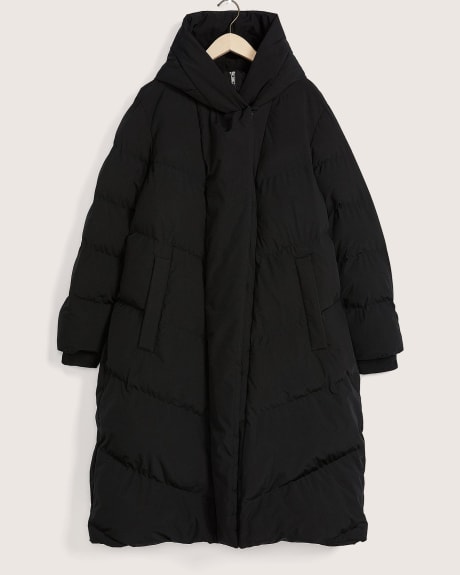 Responsible, Solid Long Hooded Puffer Jacket