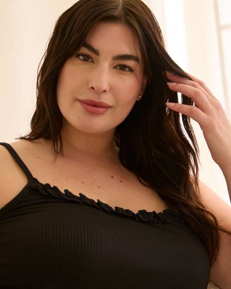 Camisole côtelée noire avec encolure festonnée - ti Voglio