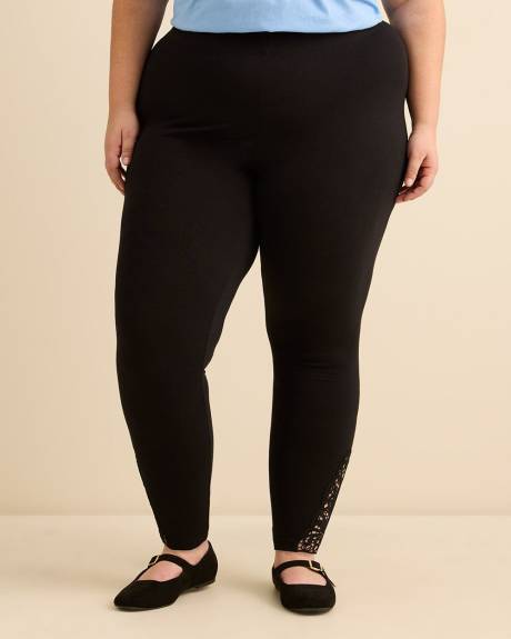 Legging mode noir avec ourlet crochet&eacute;