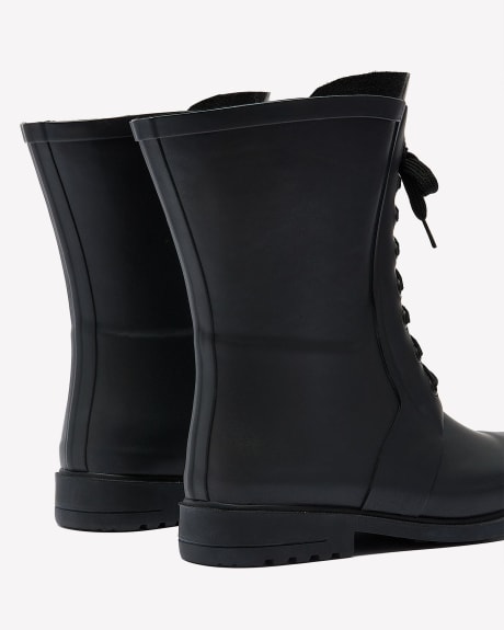 Extra Wide Width, Black Lace-Up Rain Boots
