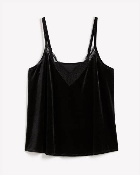 Black Velour Cami with Lace Inserts - Déesse Collection